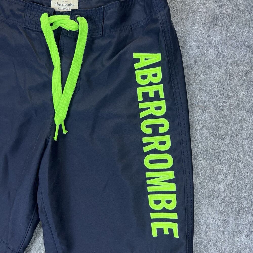 Abercrombie & Fitch Men's Board Shorts Swim Trunks Navy Blue Neon Green Y2K Sz M - Picture 2 of 9